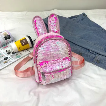 

New 2019 Children Kids Shoulders Bag Cute Sequins Rabbit Ears Casual Travel Girls Backpack Sequined Backpack