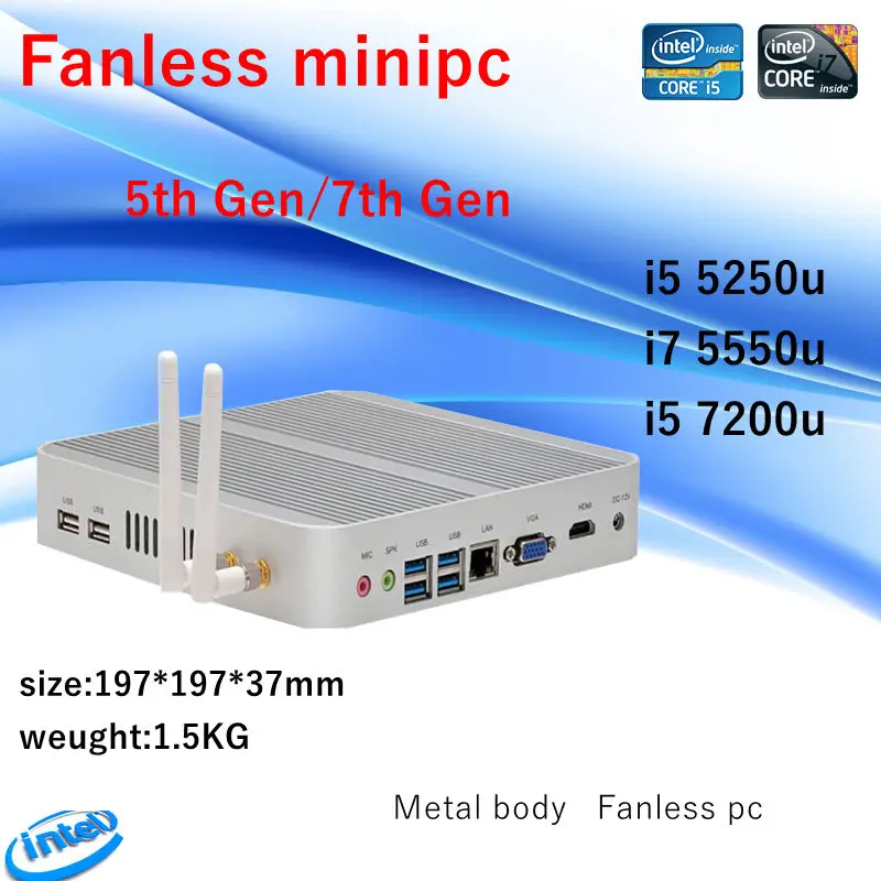 

Linux/Windows 10 pc i7 5500U/5550U i5 5250U/5200U i5 7200U CPU Fanless htpc.3 Years Warranty Nuc HD620 Freeshipping