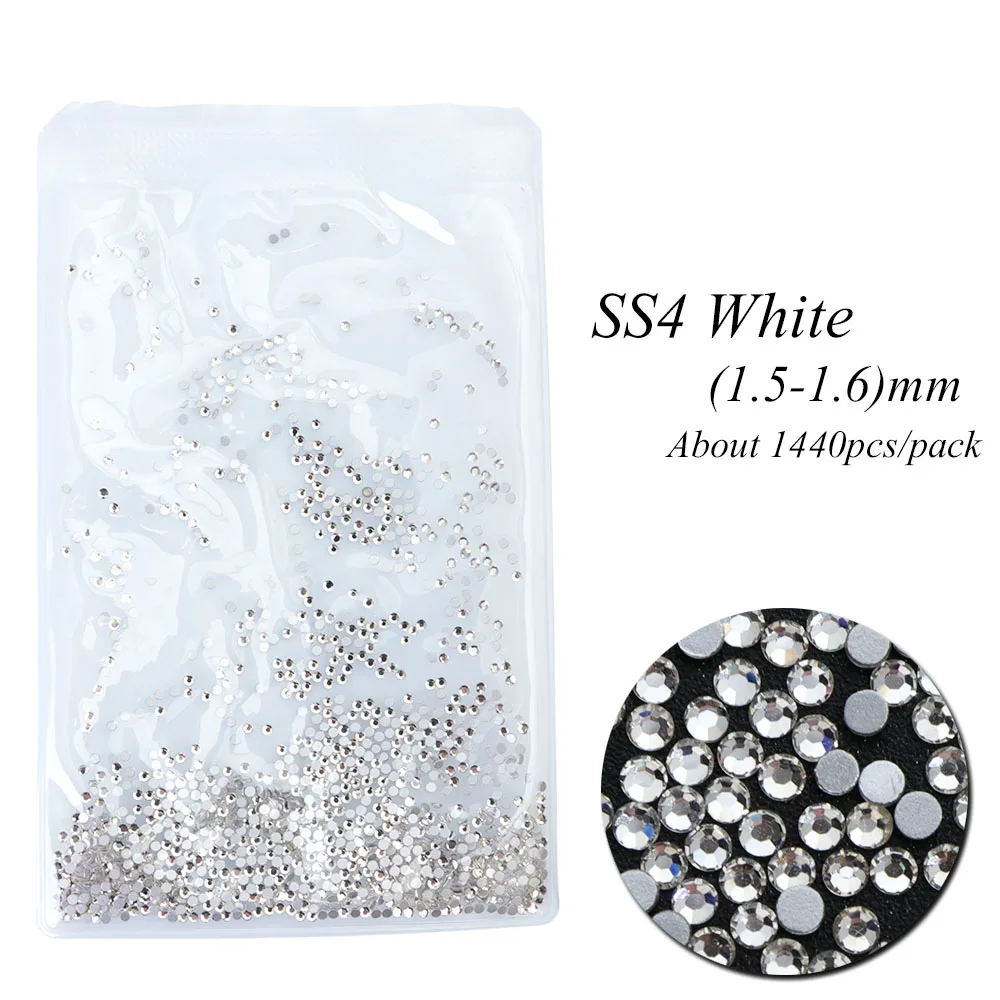 1440 шт SS3-SS12 Стразы с плоской задней поверхностью, не исправляемые, для ногтей, 3D, Кристальные, AB, блестящие стразы для украшения ногтей, драгоценные камни JI096 - Цвет: SS4 White