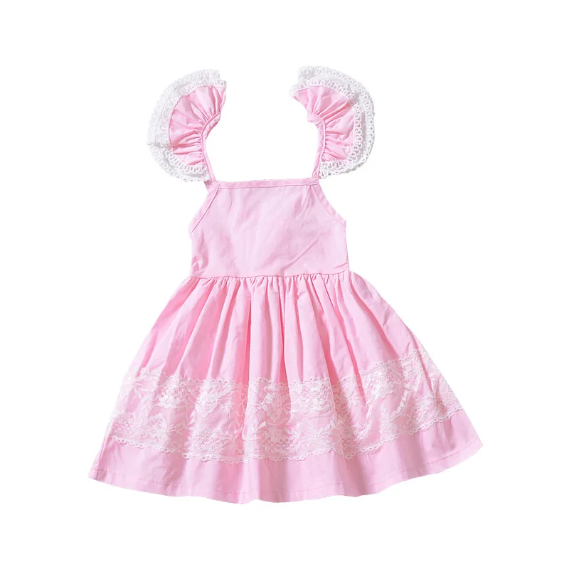 Baby Girls Summer Lace Pink Princess Dress Fly Sleeve Ruffles Kids Cotton Sundress Pageant Birthday Party Wedding Clothing (5)