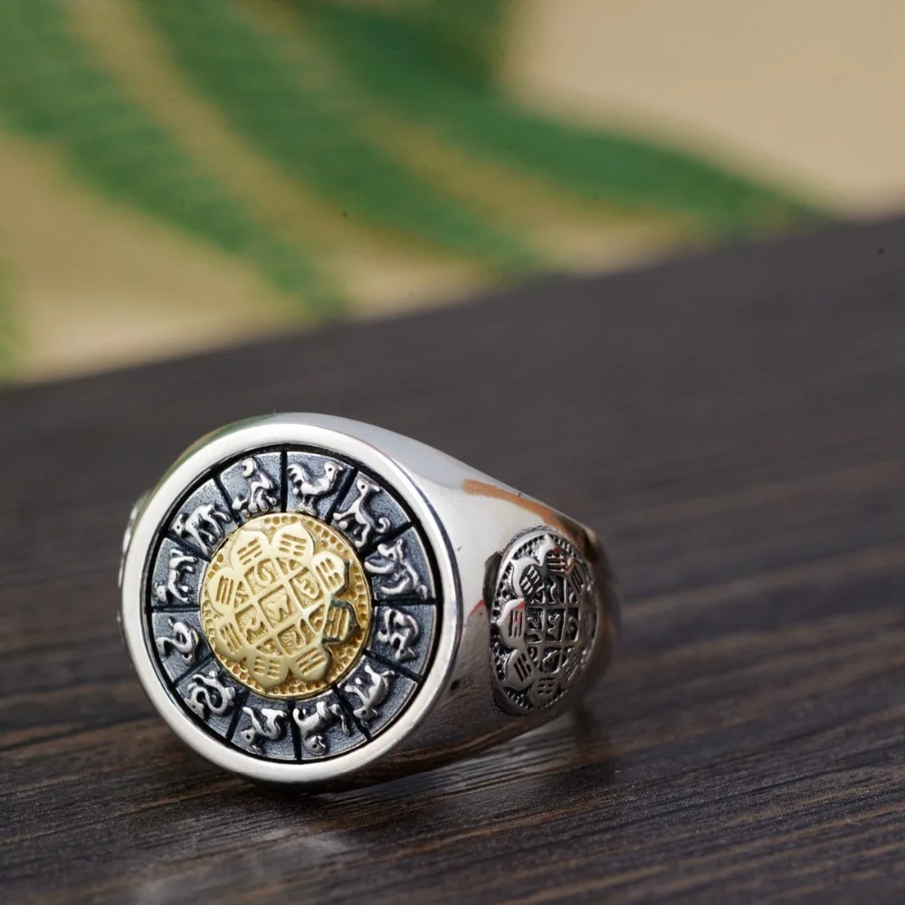 

100% Real 925 Sterling Silver Thai Silver Rotated Rings for Men Gift trigram Ring Vintage Fashion Male Jewelry Anillos A1641