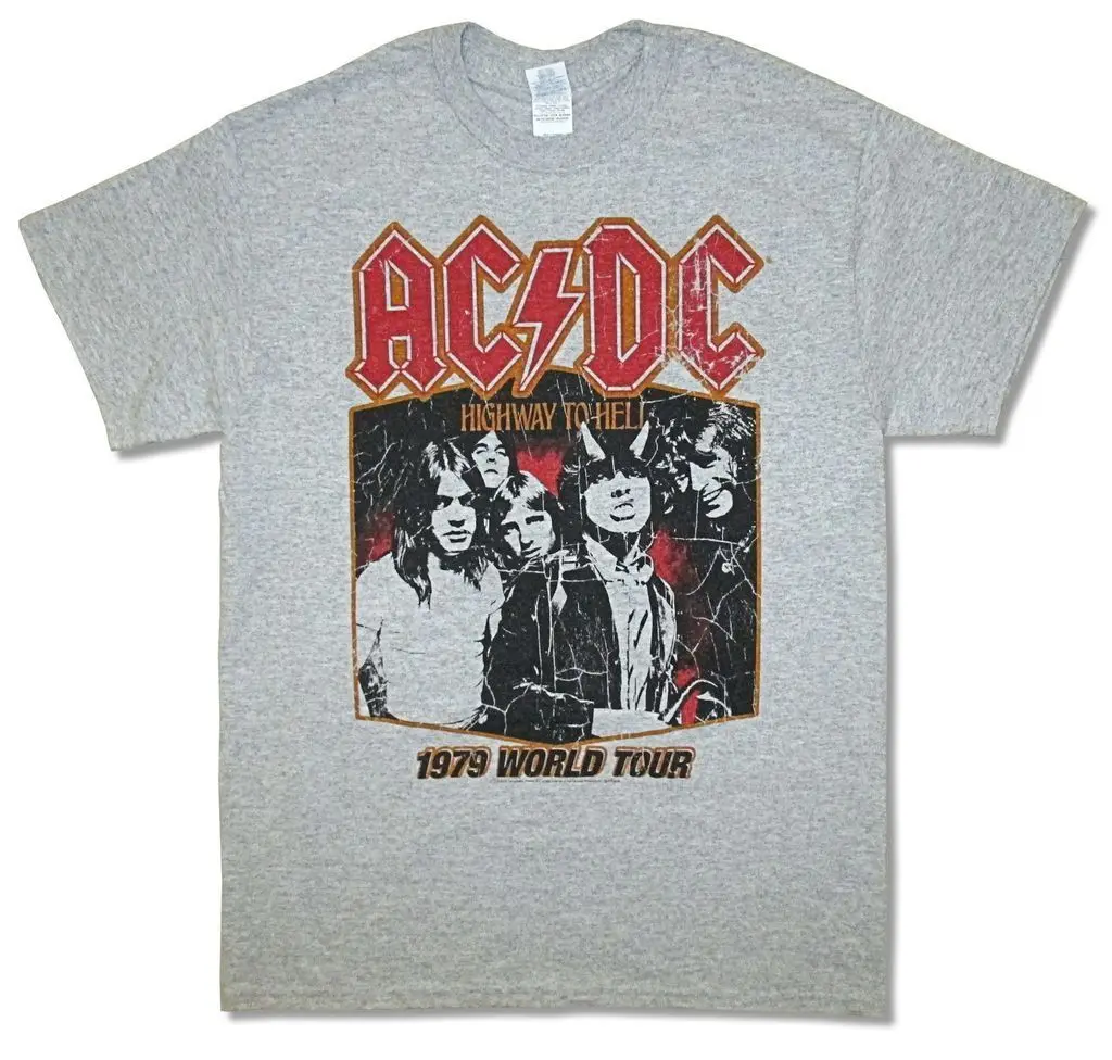 AC/DC World Tour 1979 шоссе в ад серый меланж футболка новый официальный молодежи круглый