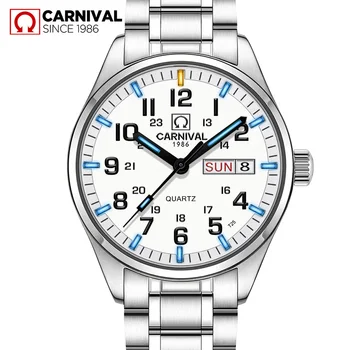 

Quartz movement Tritium Luminous Sport Watch Waterproof 30m CARNIVAL Full Steel Watches Mens relogio masculino 2017