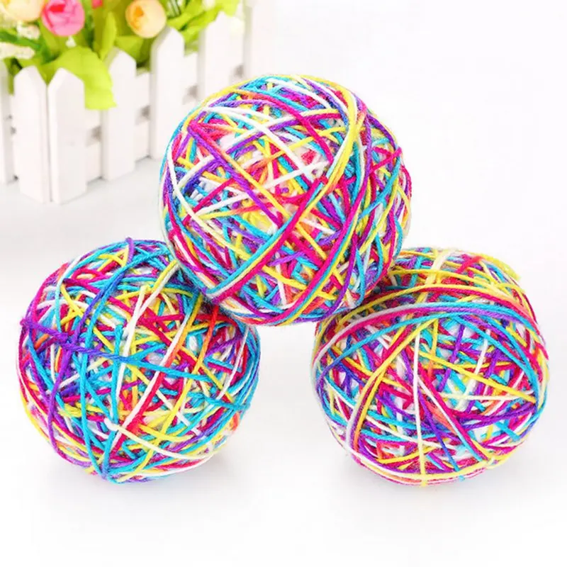 Pet Cat Rolling Ball Toys Colorful Wool Yarns Kittens Scratch Ball Toys for Exercising