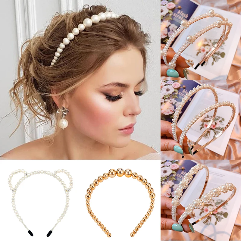 

Imitation Pearl 10 Models Wild Personality Trend 1PC Big Pearl Cat Ear Headband Luxury Flower