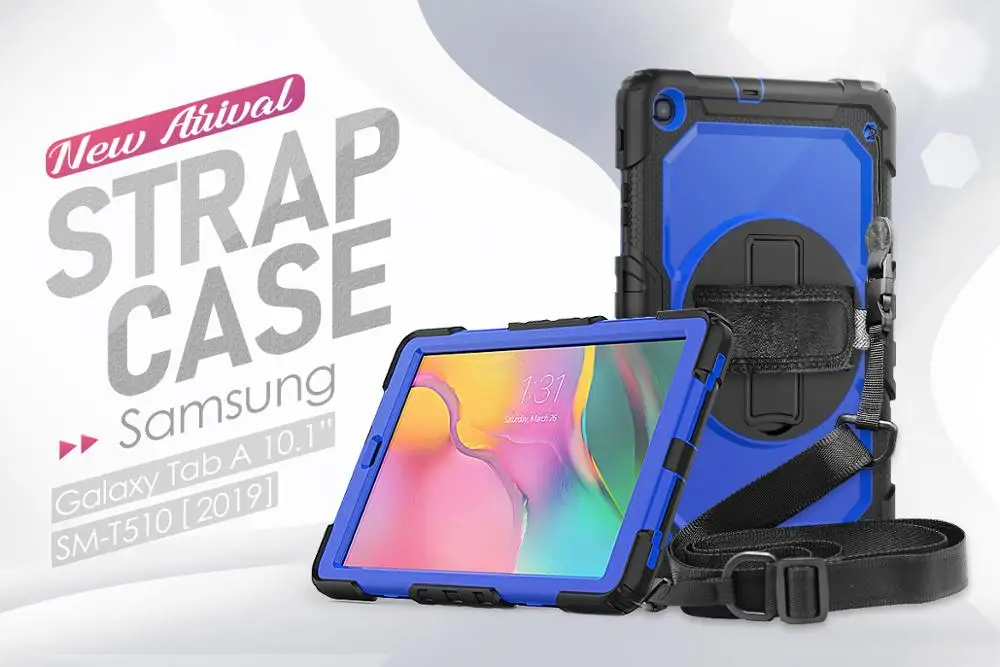 

360 Rotating Hand Shoulder Strap Case for Samsung Galaxy Tab A 10.1 2019 T510 T515 SM-T510 SM-515 shell tablet Cover +pen + film