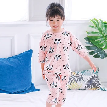 

HT2180-15 Spring Summer Children Pajamas Set Boys girls Cartoon Nightwear Kids Printing Sleepwear T-shirt+Pant Baby Nightdress
