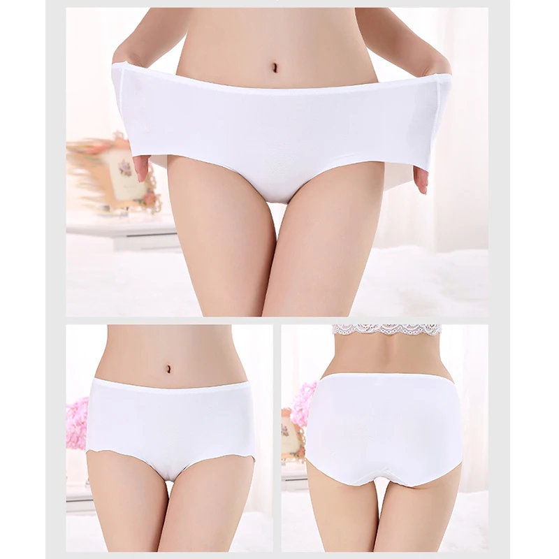 Women Plus Size Panties Ice Silk Briefs Middle-Rise Underpants Soft Underwear Knickers