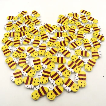

100 Pcs Wood Bumble Bee Button Wooden Bee Buttons for Kid's Scrapbooking DIY Craft Wedding Decoration