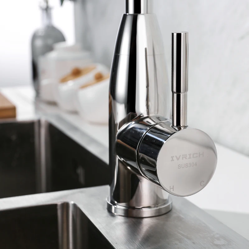 IVRICH Mirror Polished Kitchen Faucet Stainless Sink kitchen tap Hot and Cold Kitchen Mixer Ceramic Core Vessel Faucet ML103