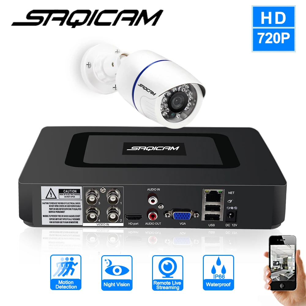 Saqicam 4CH 1080N DVR камера безопасности Система 1 шт. 720P 1200TVL IP66 Всепогодная камера Hi-resolution комплект домашнего наблюдения