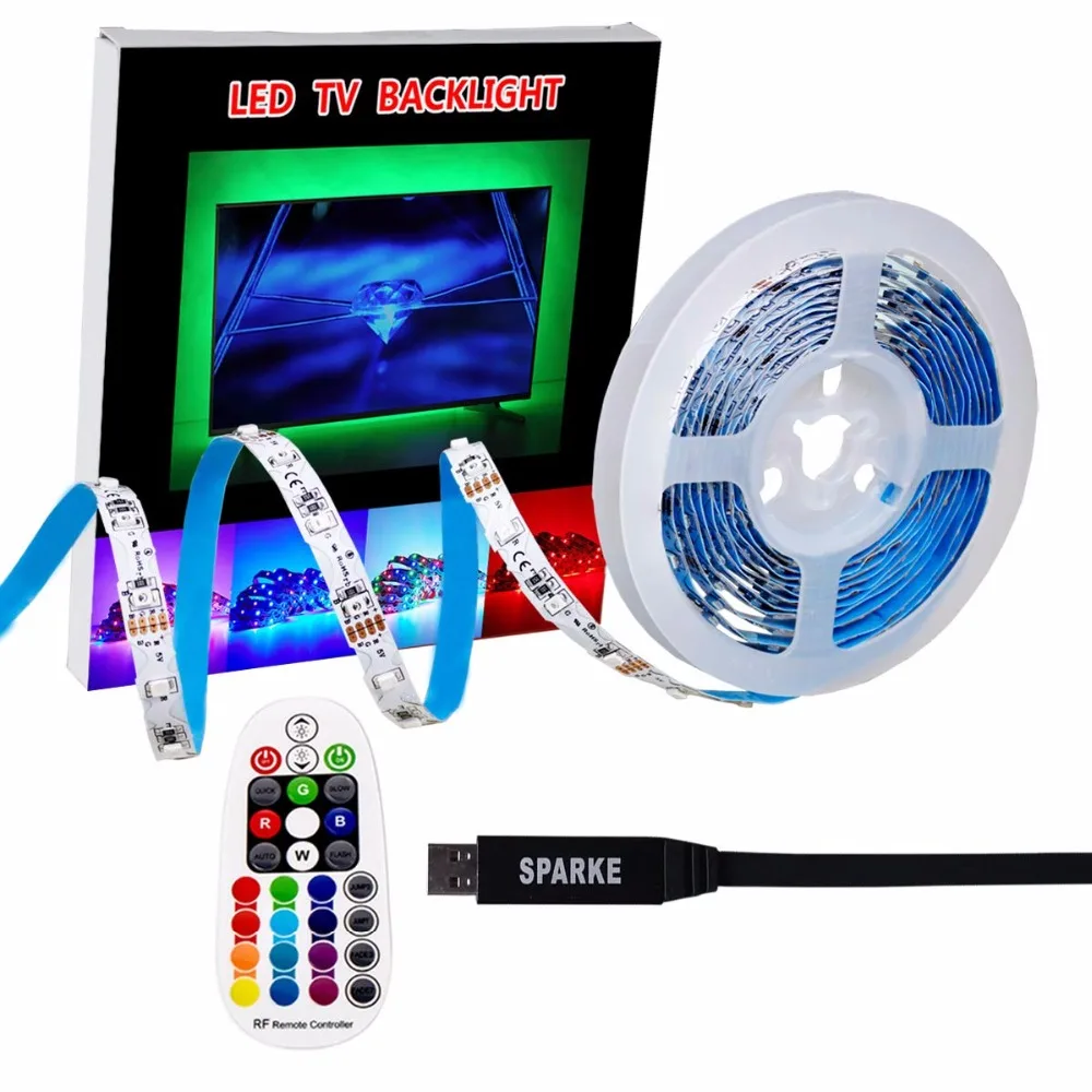 

DC 5V USB LED Strip 3528 RGB Light Flexible 3M Free Angle Bending Channel Letter S type 28KEY RF Remote For HDTV TV Background