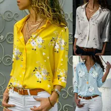Women's V-neck Tops Loose Long Sleeve T-Shirt Casual Blouse Floral Button Shirts plus-size Women's V-neck Tops Loose Long Sleeve T-Shirt Casual Blouse Floral Button Shirts plus-size