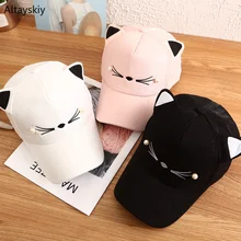 Бейсболка s Женская каваи кошачьи уши Вышивка Жемчуг солнцезащитный козырек Регулируемая женская s Кепка для отдыха модная Милая универсальная шикарная Милая
