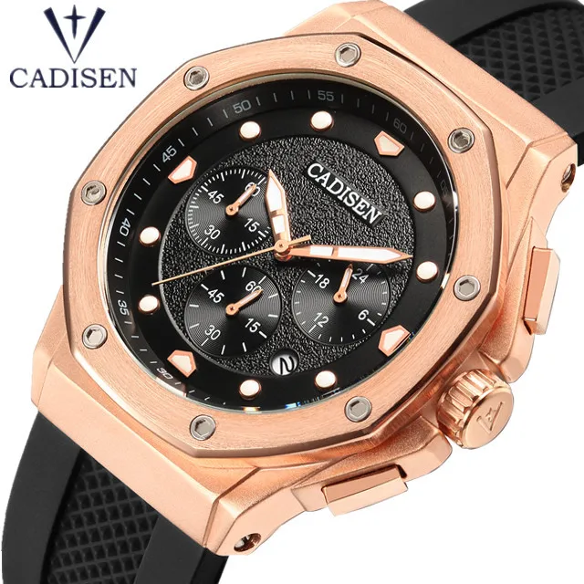 

CADISEN Watch Men Fashion Sport Chronograph Clock Mens Watches Top Brand Luxury Silicone Business Waterproof Watch Male Relogio
