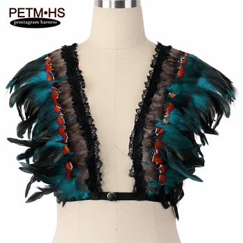 

Rave Wear Angel Wings Feathers Bondage Shoulder Epaulette BurningMan Feather Harness Bra Wedding Dree Sexy Goth Gypsy Lingerie