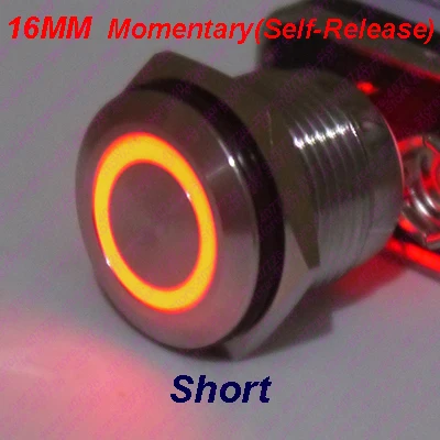 50 шт. 16 мм короткие Средства ухода за кожей металла Переключатель кольцо Тип с LED 12 В/24 В Мощность кнопка мгновенный автоматический сброс выпустила кнопку индикации - Цвет: RED Momentary