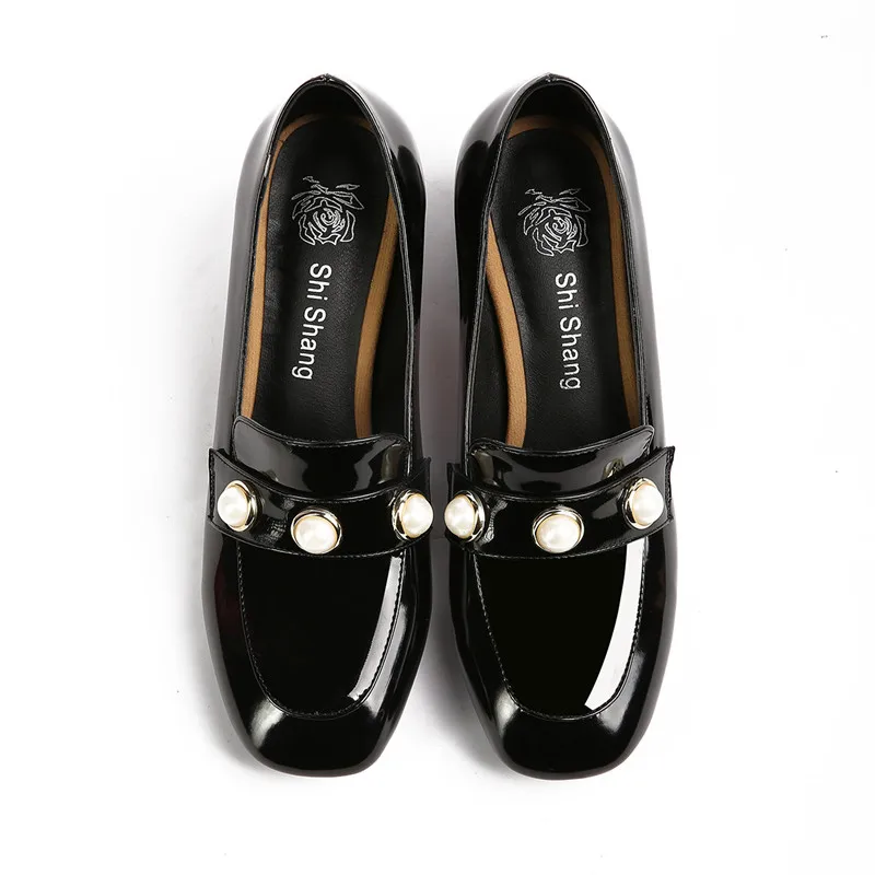 Cuir Printemps Femmes Grande Chaussures 30 Perle rouge blanc Automne Peu Taille Pompes En Date Profonde Sarairis 47 Verni Élégant Talons 2019 Chaussure Femme Hauts Noir 6F5cwH