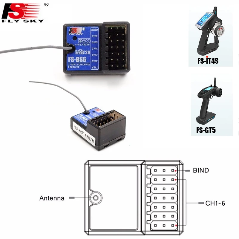 5 шт./лот Flysky FS-BS6 6Ch приемник с гироскопом стабилизации Системы для FS-IT4S FS-GT5 удаленного Управление