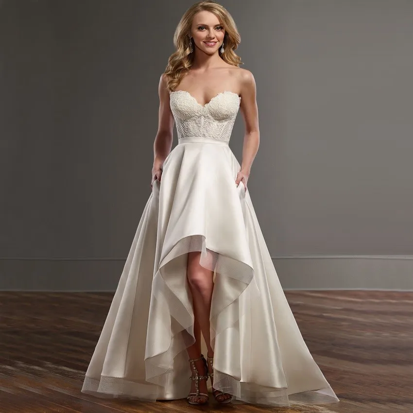 Low cut wedding dress front and back view