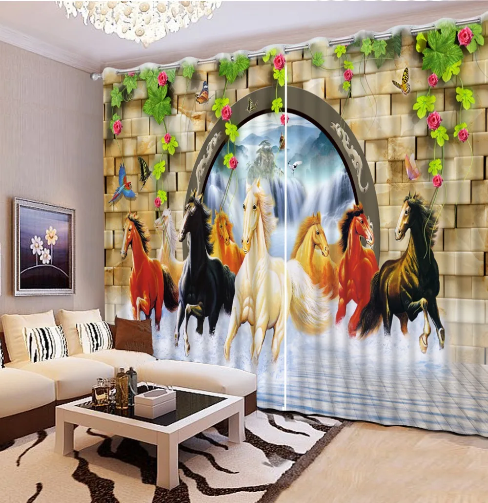 

Custom any size curtains living room window brick horse custom curtains patterned window curtains for living room modern