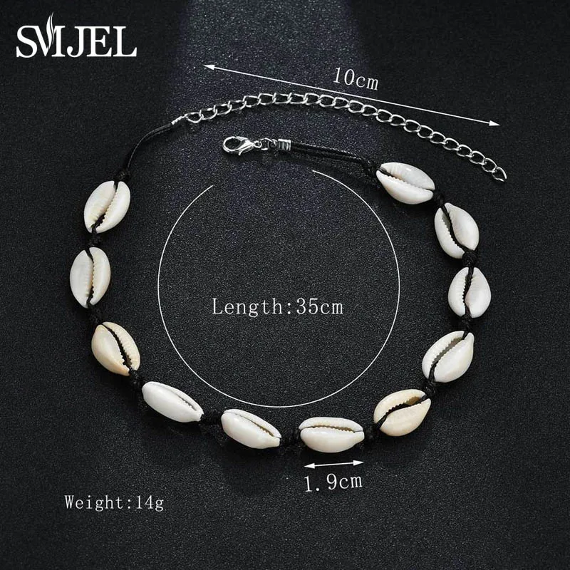 SMJEL, колье ручной работы в этническом стиле, ожерелье-чокер s для женщин, модная черная цепочка с цепочкой из натуральной раковины, ожерелье-воротник