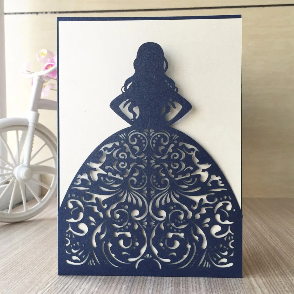 

25pcs/lot Western-Style Girl Elegant Engagement Dress Invitation Card Party Bussiness Cards Souvenirs Wedding Centerpieces Decor