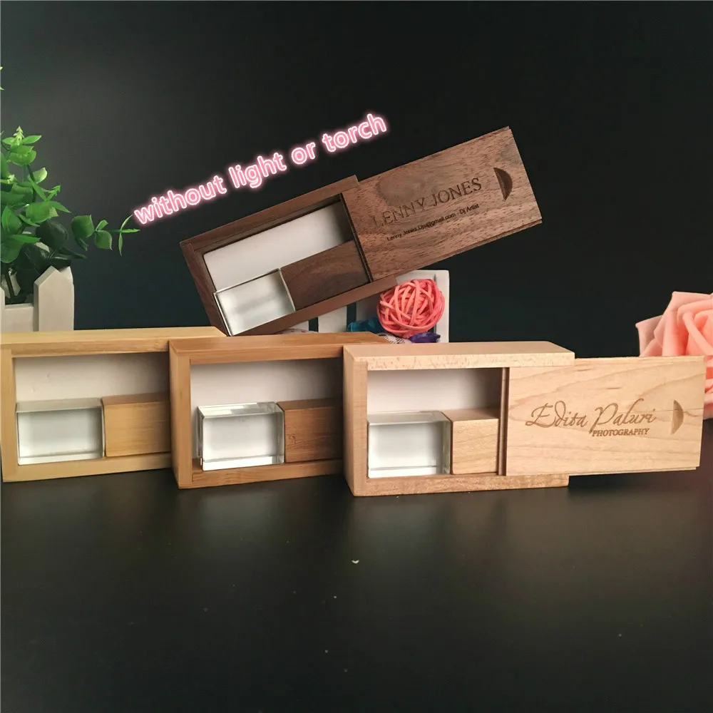 Wedding Photography Custom LOGO Wooden Crystal + Wooden box USB 2.0 Version memory flashs stick pen drive Wedding Photography Custom LOGO Wooden Crystal + Wooden box USB 2.0 Version memory flashs stick pen drive