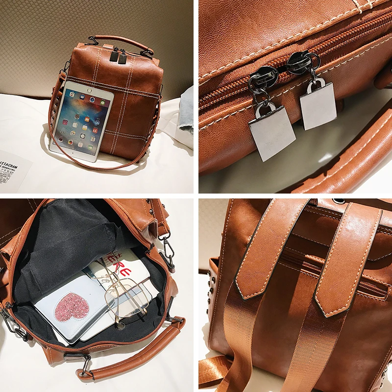 Fashion Rivet women Backpack Pu Leather Female Backpack School Backpack For Teenage Girls lock bags for Girls 2018 mochila (65)