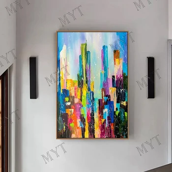 

Beautiful colorful city building Wall art picture home decor Hand-painted Abstract Oil Painting for living room no framed