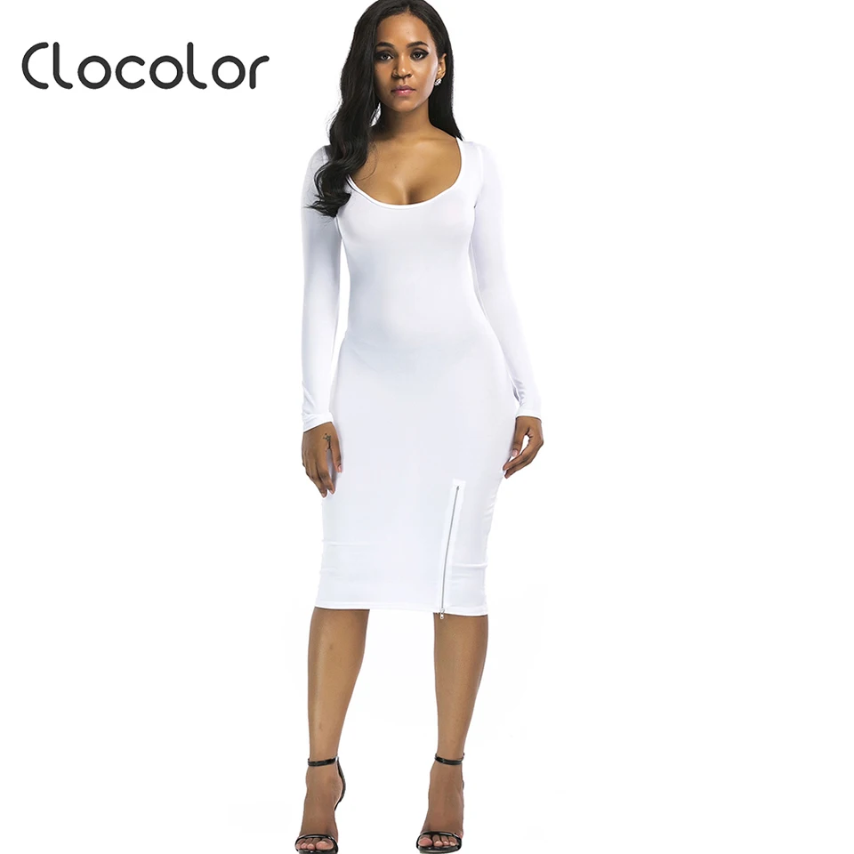 Solid white long sleeve bodycon dress