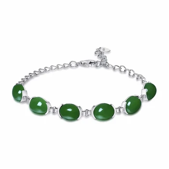 

New S925 Silver Inlay Natural Chinese Green Jade Six Patchwork Bracelet