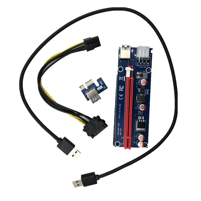 60 см 6PIN 12 В PCI-E 1X-16X Riser Card VER007 USB3.0 адаптер расширитель плата BTC Miner удлинитель Riser Card BTC кабель комплект твердая установка