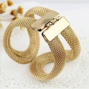 B830-Free-shipping-Mix-orders-over-15-Gift-Jewelry-Elegent-Gold-Color-Alloy-Wide-Spring-Cuff