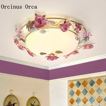 

Korean LED Tieyi Flower ceiling lamp Living Room Children's Room European Romantic Rural Circular Glass ceiling lamp
