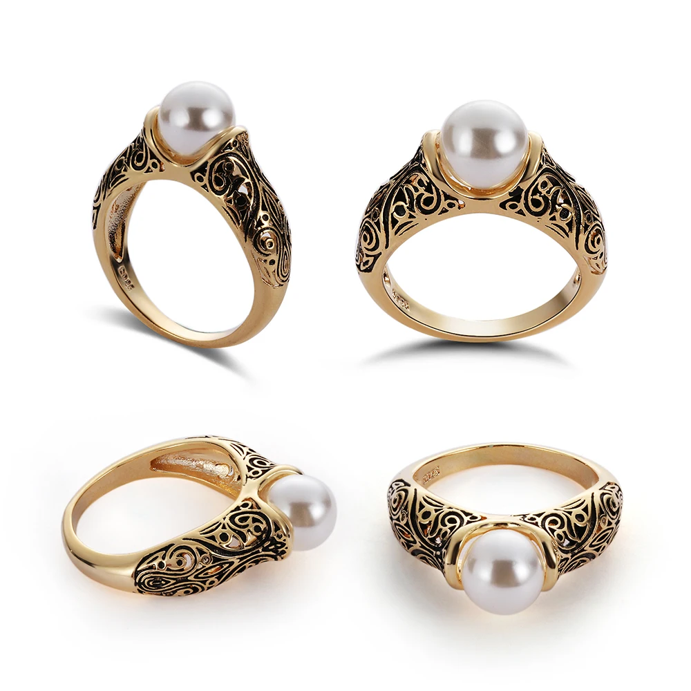 1PC Fashion Vintage Inlaid White Pearl Ring Gold Plated Ladies Ring Jewelry Wedding Engagement Rings For Women engagement rings wedding rings fashion rings gold rings fashion ring finger rings pearl finger ring
