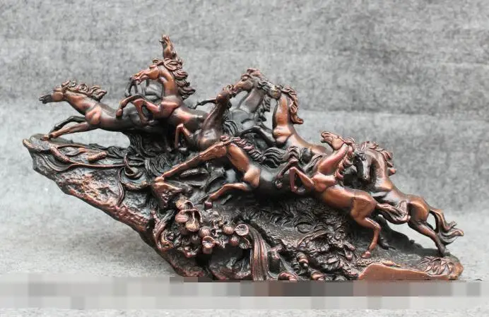

S01743 13" Chinese Pure Bronze Year Zodiac Wealth 9 Jump Horse Statue Animal Sculpture B0403