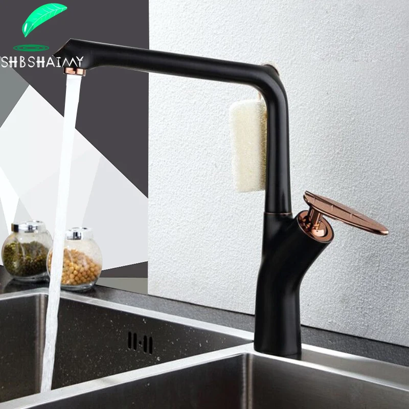 

Black Rose Gold Kitchen Faucet 360 Rotation kitchen sink crane Single Handle Leaf Design Cold Hot Water Mixer Tap Eur style