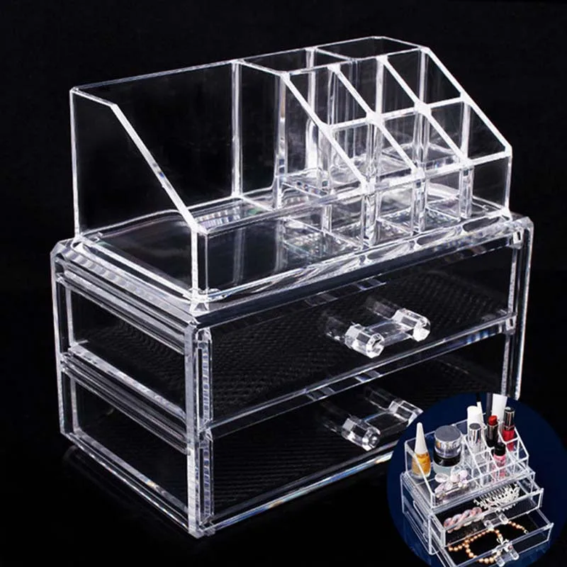  2018  Cosmetic Organizer 2-layer Drawers Acrilico Desk Jewelry Organizer Acrylic Makeup Organizer A