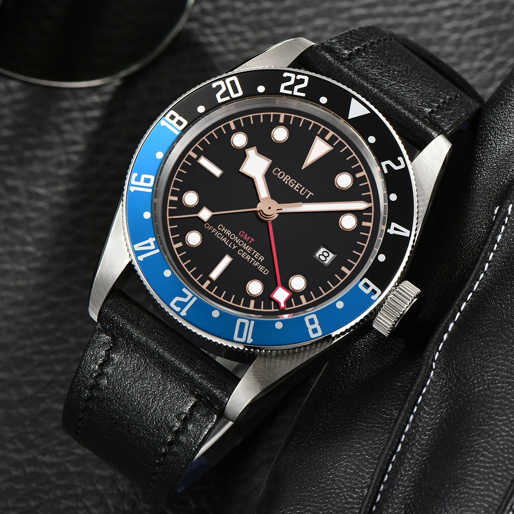 Corgeut люксовый бренд Schwarz Bay GMT Мужские автоматические механические часы Военные