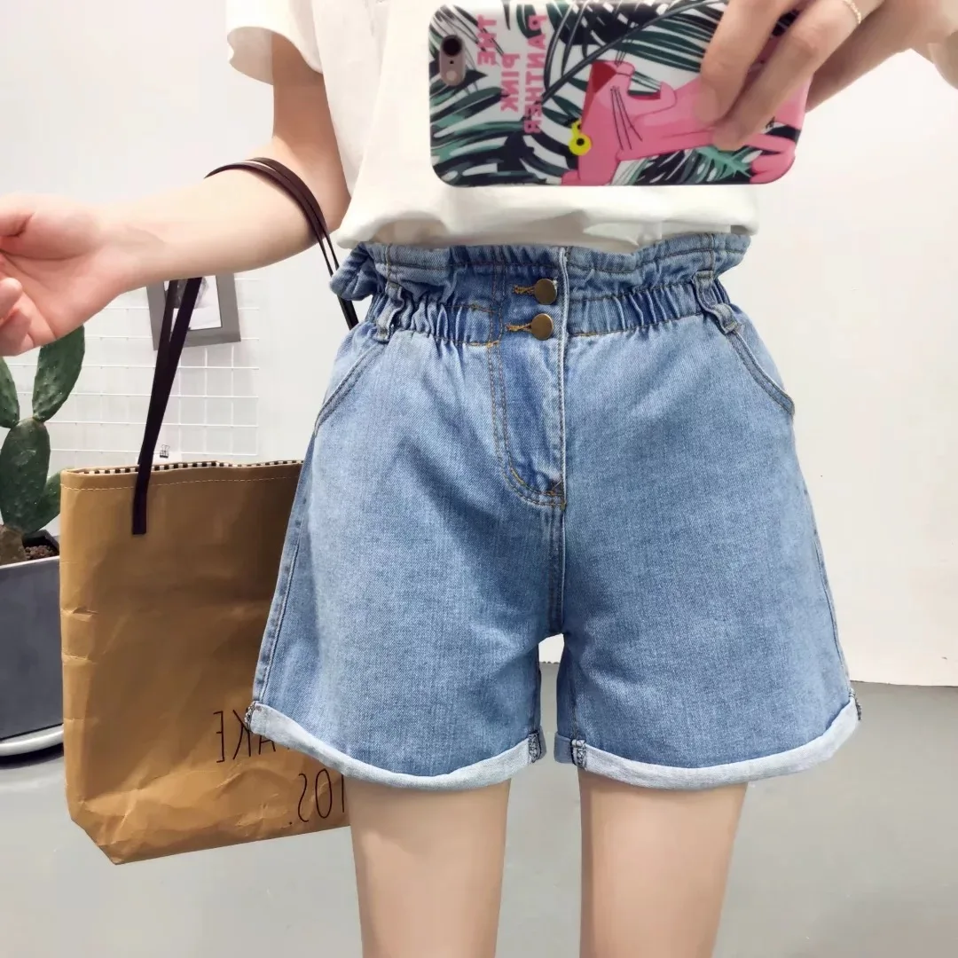 

A0608Z7 Europe and the United States 2017 summer new joker lotus leaf waist jean shorts # 8503 0608
