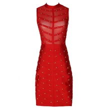 CIEMIILI 2017 New Women Party Summer Mesh Bandage Dress Studded Button Sleeveless Knee-length Celebrity Runway Bodycon Dresses