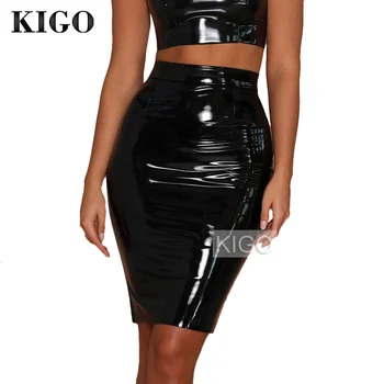 

KIGO Women Party Sexy Bandage Skirt Faux Leather Skirt Slim High Waist Midi Pencil Skirt Bodycon PU Leather Skirts KL2046H