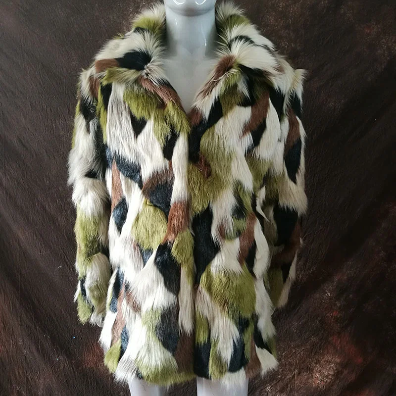 Новинка, модное мужское пальто из искусственного меха, камуфляжная теплая куртка с кроличьим мехом, Мужская зимняя кожаная куртка с отворотом, ветровка