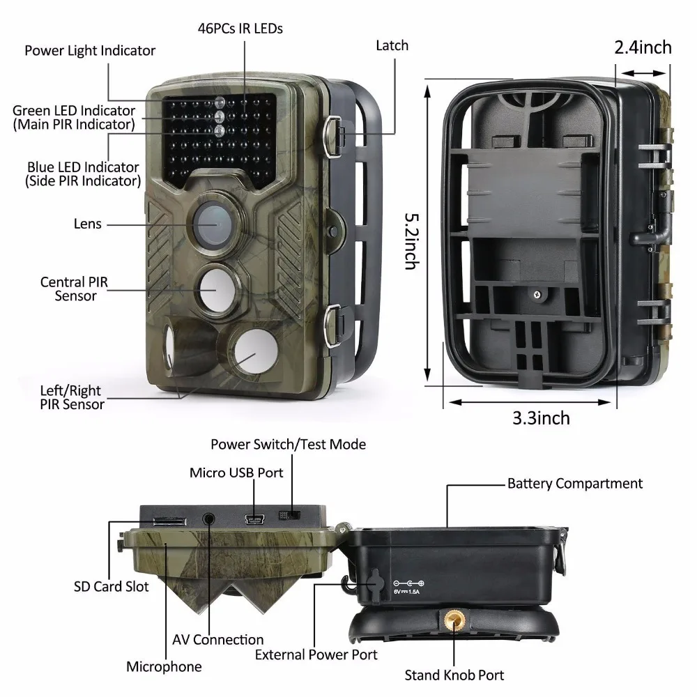 12MP 1080 P дикая игровая камера 46 шт. светодиоды инфракрасные камеры для наблюдения за дикими охотничьими следами с 2,4 ''ЖК-дисплеем камера