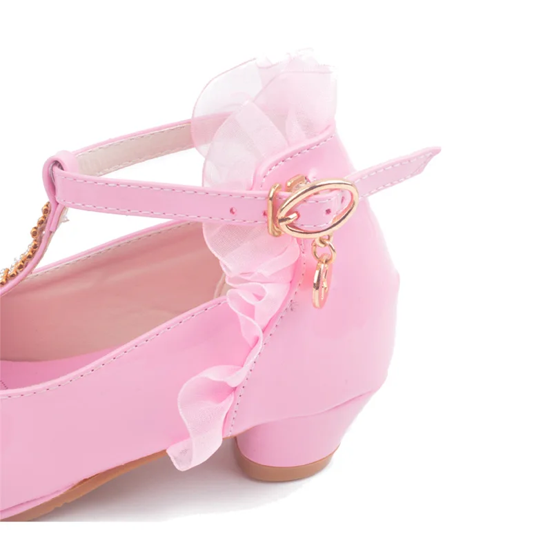 ULKNN Girls Sandals high heel pink leather Buckle Strap children's Gladiator Bowtie White Shoes size 26-37 soft Kid shoes enfant