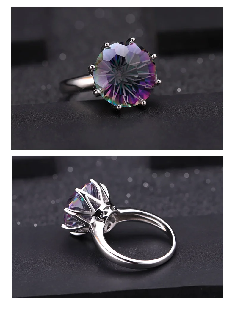 GEM'S BALLET, классическое круглое кольцо из натурального радужного мистического кварца, 925 пробы, серебряное, хорошее ювелирное изделие для женщин, свадебные красочные кольца