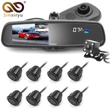 Sinairyu 3 in 1 5″ IPS LCD Screen Car Mirror Monitor with original Bracket optional+ Parking System 8 Sensors + Rear view Camera