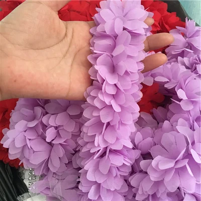 Широкий 6 см 3D шифон дрожащие цветы кружево отделка шитье поставки платье украшение кружевная ткань аппликация