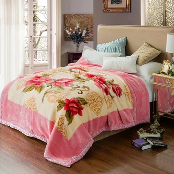 

Winter Warm Raschel Blanket Animal Flower Printed Double Bed Cobertor Double Layer Queen King Size Thick Soft Mink Fur Blankets
